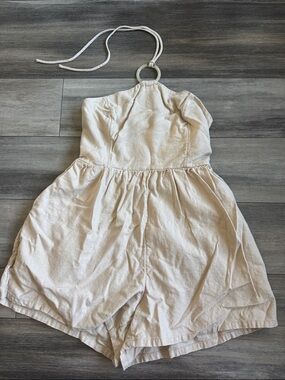 Linen blend Halter Romper with pockets - Neutral Summer